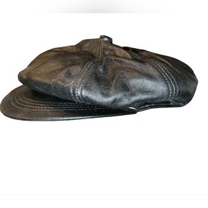 Black Genuine Leather Driving Cap Newsboy Hat 57mm Med